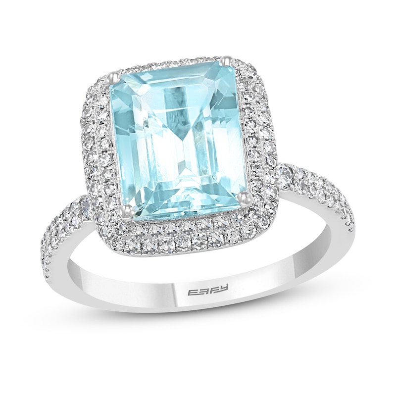 Main Image 1 of Effy Natural Aquamarine Ring 3/8 ct tw Diamonds 14K White Gold