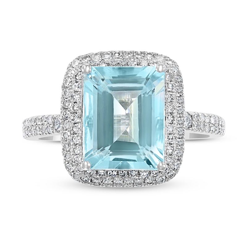Main Image 3 of Effy Natural Aquamarine Ring 3/8 ct tw Diamonds 14K White Gold