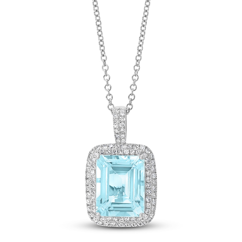 Main Image 1 of Effy Natural Aquamarine Necklace 1/4 ct tw Diamonds 14K White Gold