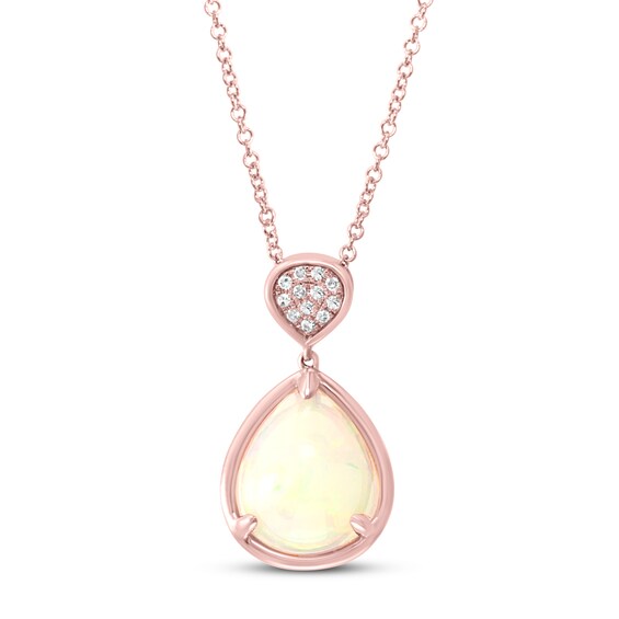 Natural Opal Necklace Diamond Accents 14K Rose Gold | Gemstone