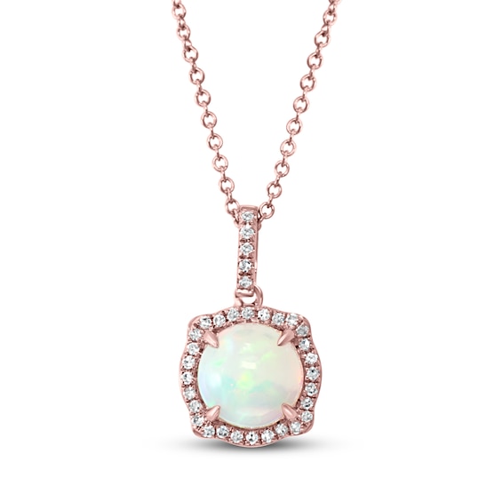 Natural Opal Necklace 1/10 ct tw Diamonds 14K Rose Gold | Gemstone