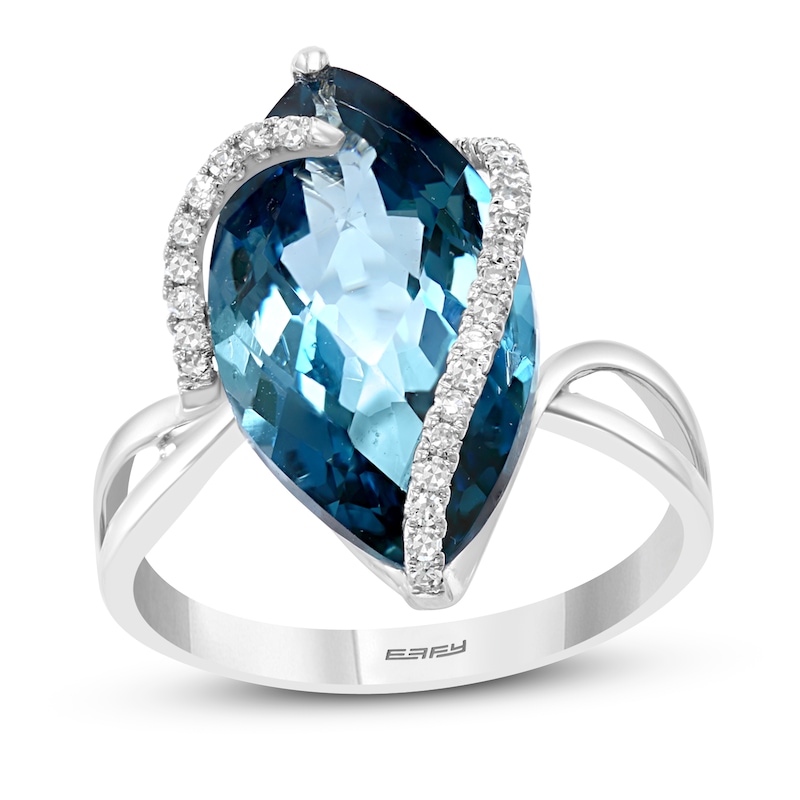 Effy Natural Blue Topaz Ring 1/8 ct tw Diamonds 14K White Gold