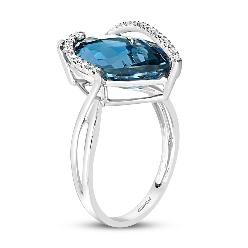 Effy Natural Blue Topaz Ring 1/8 ct tw Diamonds 14K White Gold