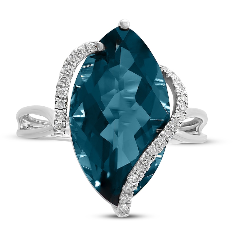 Effy Natural Blue Topaz Ring 1/8 ct tw Diamonds 14K White Gold