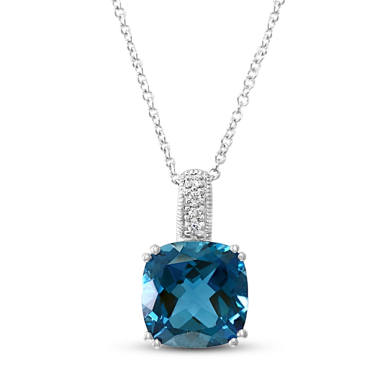 Main Image 1 of Effy Natural Blue Topaz Necklace Diamond Accents 14K White Gold