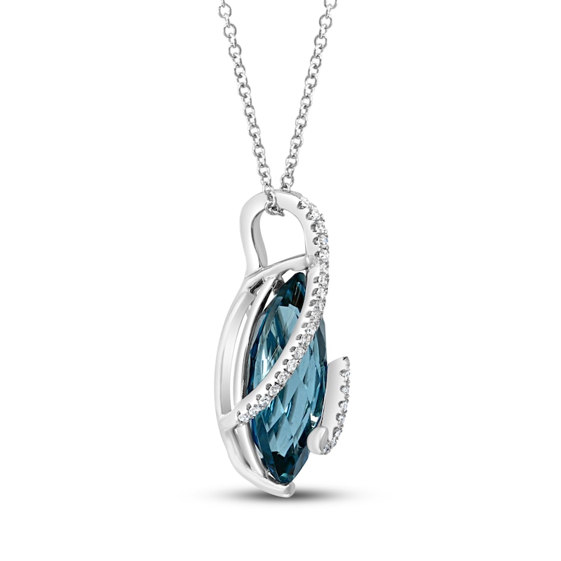 Main Image 2 of Effy Natural Blue Topaz Necklace 1/8 ct tw Diamonds 14K White Gold