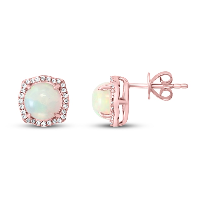 Main Image 1 of Effy Natural Opal Earrings 1/6 ct tw Diamonds 14K Rose Gold