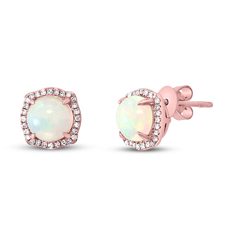 Main Image 2 of Effy Natural Opal Earrings 1/6 ct tw Diamonds 14K Rose Gold