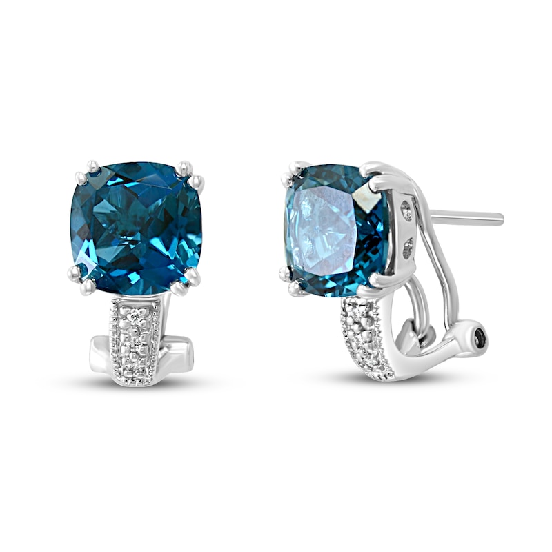 Effy Natural Blue Topaz Earrings Diamond Accents 14K White Gold