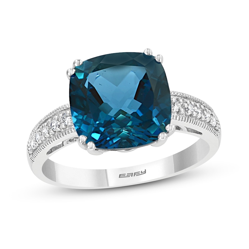 Effy Natural Blue Topaz Ring 1/15 ct tw Diamonds 14K White Gold