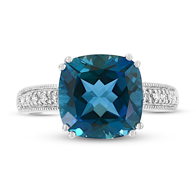 Effy Natural Blue Topaz Ring 1/15 ct tw Diamonds 14K White Gold