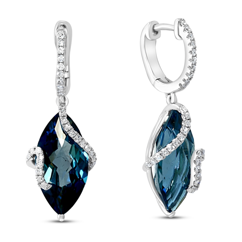 Main Image 1 of Effy Natural Blue Topaz Earrings 1/4 ct tw Diamonds 14K White Gold