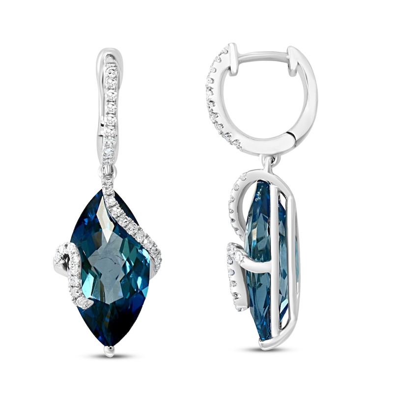 Main Image 2 of Effy Natural Blue Topaz Earrings 1/4 ct tw Diamonds 14K White Gold