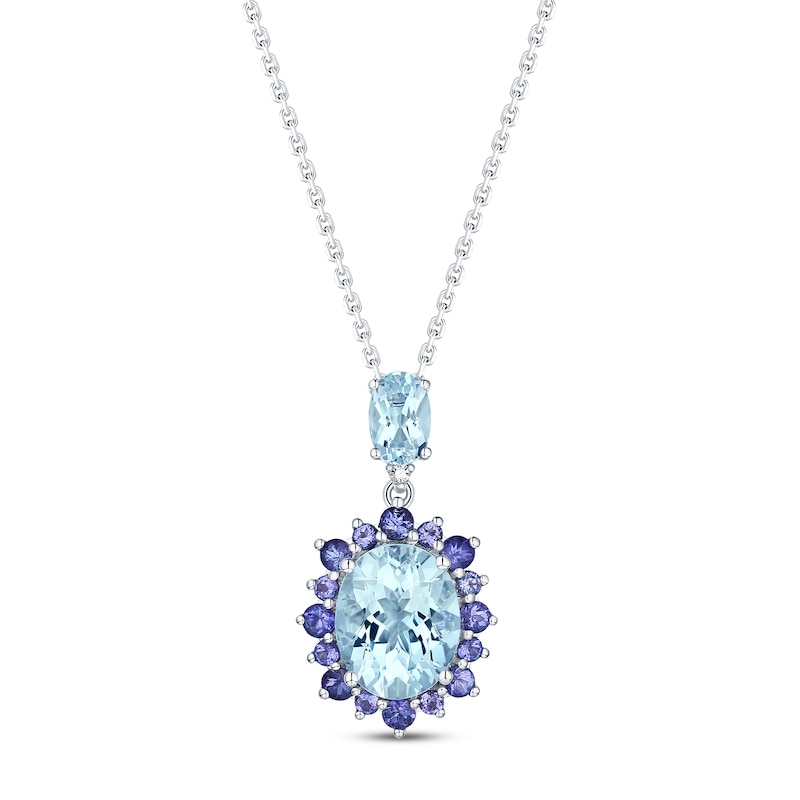 Main Image 1 of Natural Aquamarine/Tanzanite Necklace Diamond Accents 10K White Gold