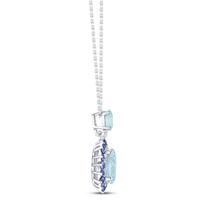 Main Image 2 of Natural Aquamarine/Tanzanite Necklace Diamond Accents 10K White Gold