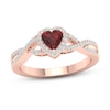 Garnet Heart Ring 1/6 ct tw Diamonds Round 10K Rose Gold