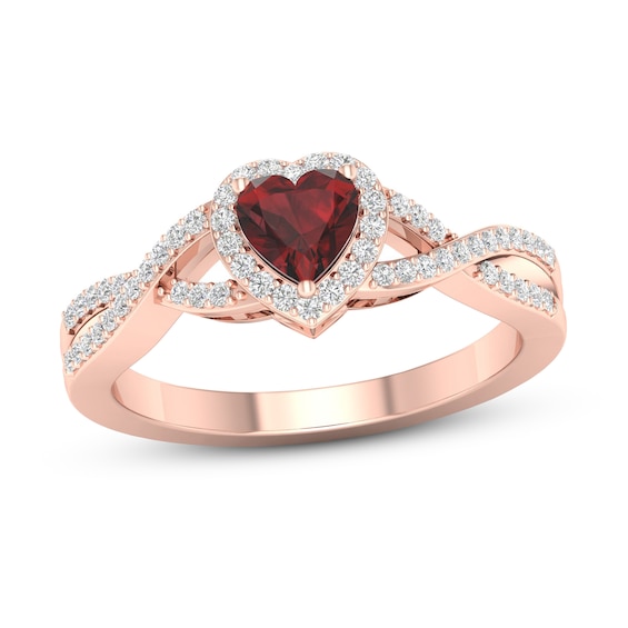 Garnet Heart Ring 1/6 ct tw Diamonds Round 10K Rose Gold | Jared