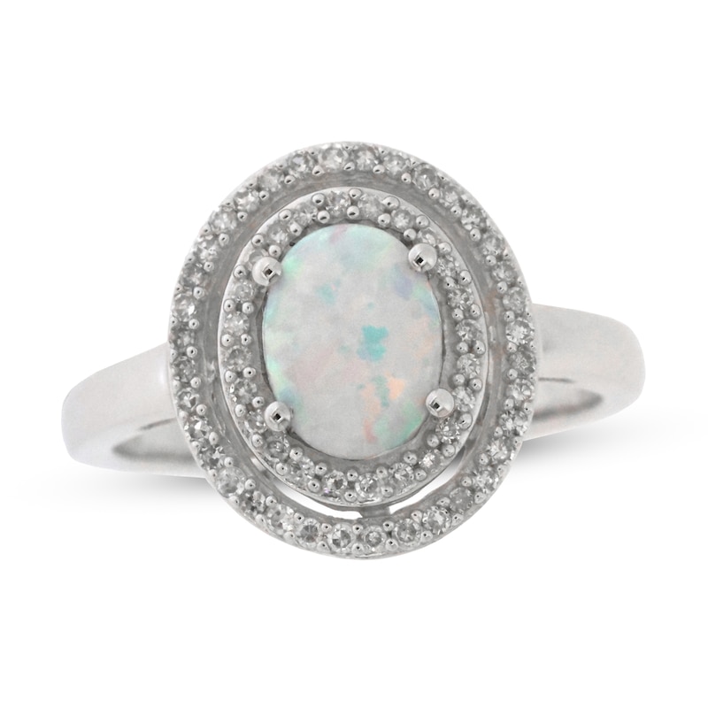 Lab-Created Opal Ring 1/4 ct tw Diamonds Sterling Silver