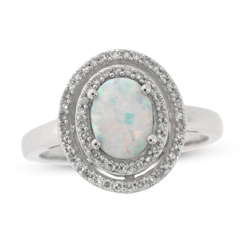 Main Image 1 of Lab-Created Opal Ring 1/4 ct tw Diamonds Sterling Silver