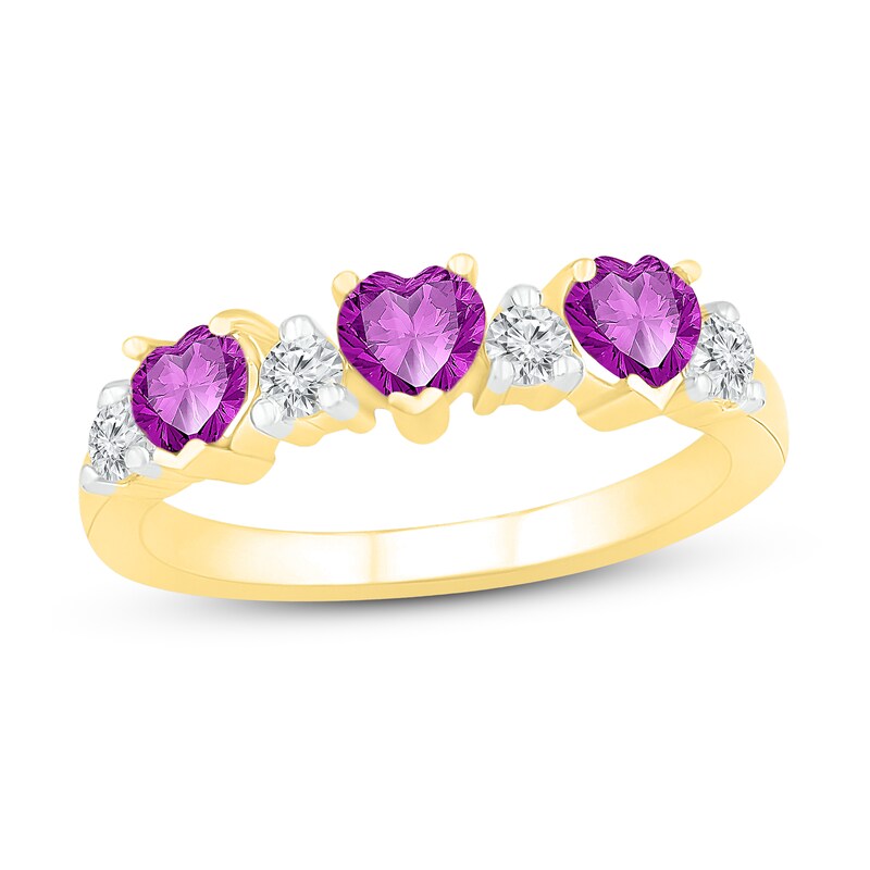 Natural Amethyst & Lab-Created Sapphire Ring 10K Yellow Gold