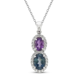 Natural Topaz & Amethyst Necklace White Lab-Created Sapphire 10K White Gold