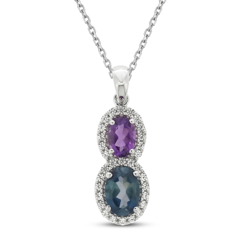 Main Image 1 of Natural Topaz & Amethyst Necklace White Lab-Created Sapphire 10K White Gold