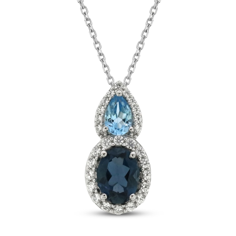 Main Image 1 of Natural Topaz & White Lab-Created Sapphire Necklace 10K White Gold