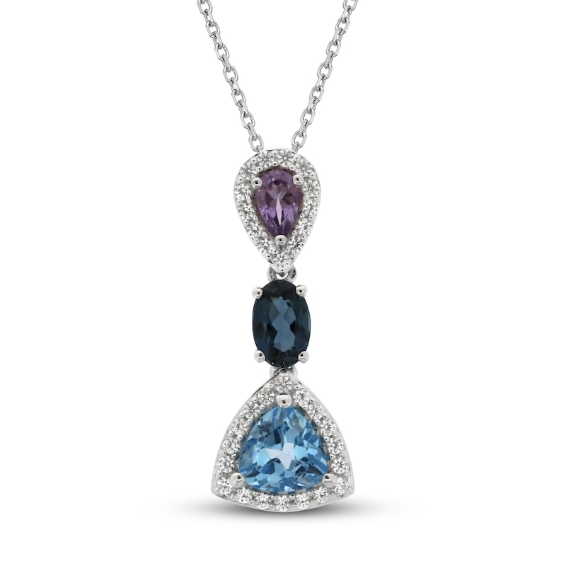 Main Image 1 of Natural Topaz & Amethyst Necklace White Lab-Created Sapphire 10K White Gold