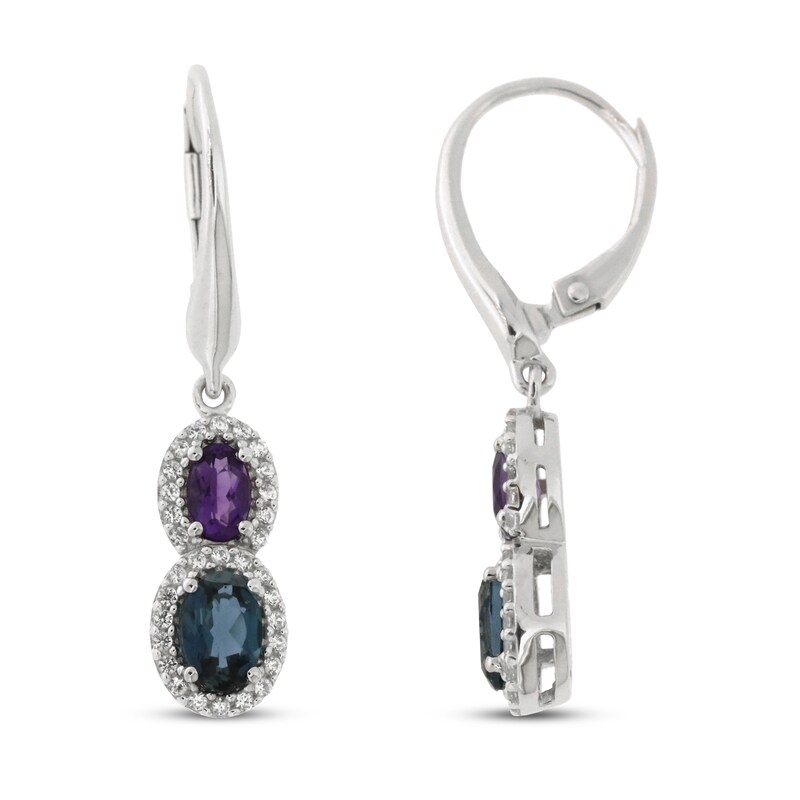 Natural Topaz & Amethyst Earrings White Lab-Created Sapphire 10K White Gold