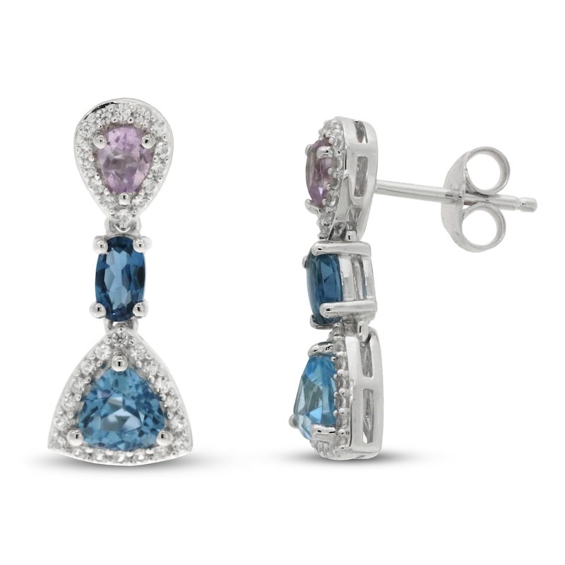 Main Image 1 of Natural Topaz & Amethyst Earrings White Lab-Created Sapphire 10K White Gold