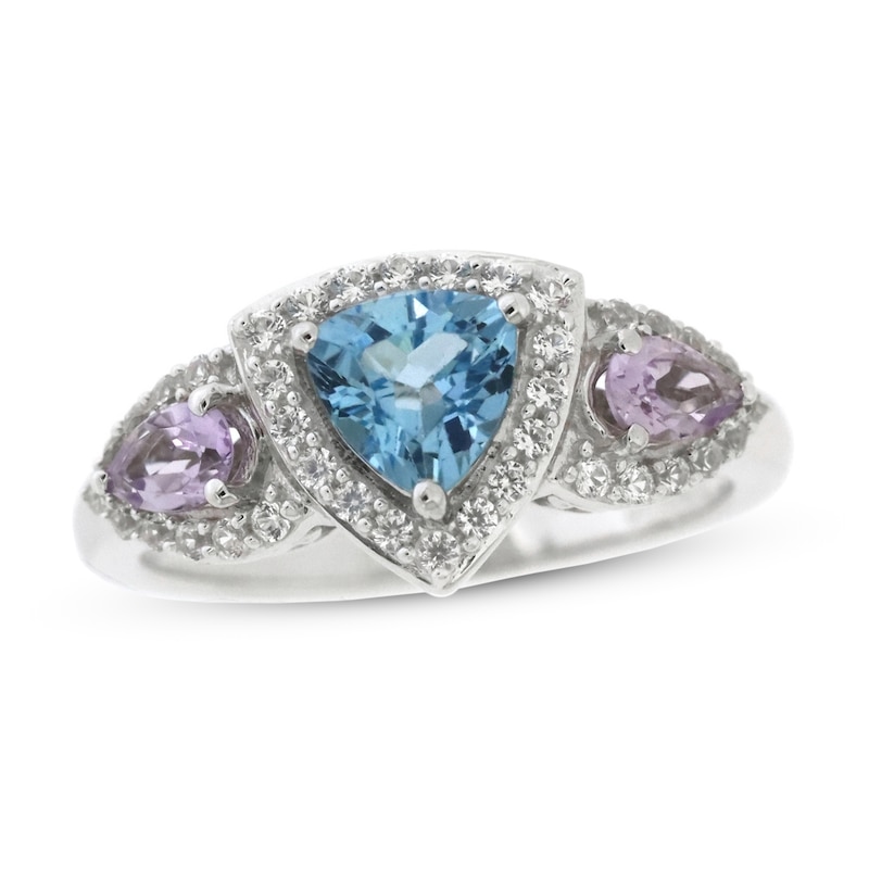 Natural Topaz & Amethyst Ring Lab-Created White Sapphire 10K White Gold