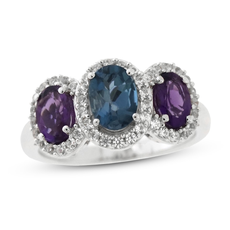 Main Image 1 of Natural Topaz & Amethyst Ring White Lab-Created Sapphire 10K White Gold