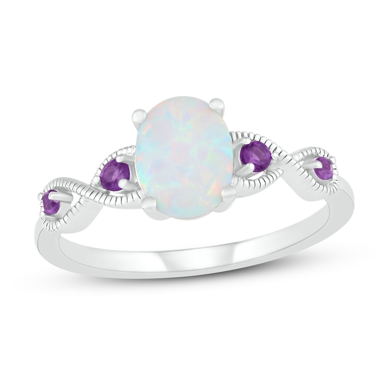 Lab-Created Opal & Natural Amethyst Ring Oval/Round Sterling Silver | Jared