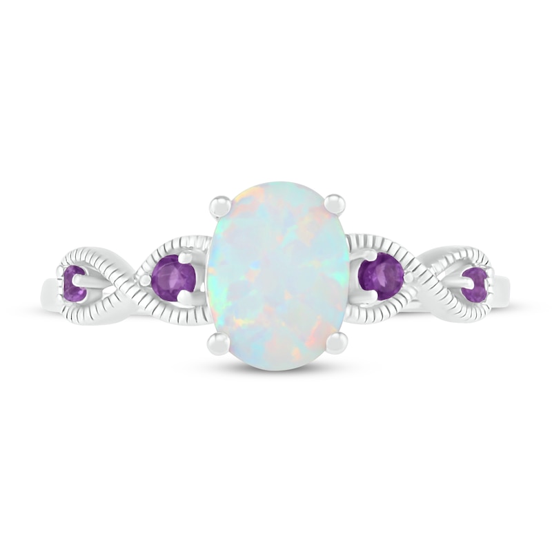 Main Image 2 of Lab-Created Opal & Natural Amethyst Ring Oval/Round Sterling Silver