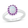 Lab-Created Opal & Natural Amethyst Ring Oval/Round Sterling Silver