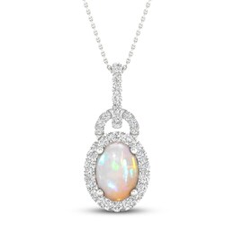 Natural Opal Necklace 1/4 ct tw Diamonds 10K White Gold