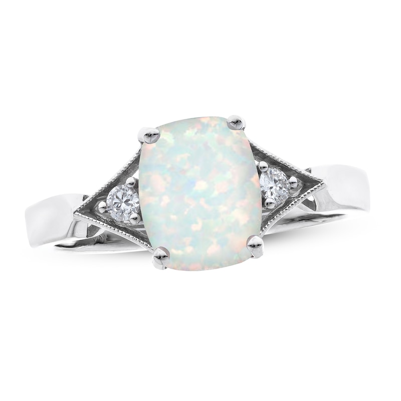 Opal Ring 1/20 ct tw Diamonds 10K White Gold with 360