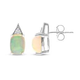 Opal Earrings 1/20 ct tw Diamonds 10K White Gold