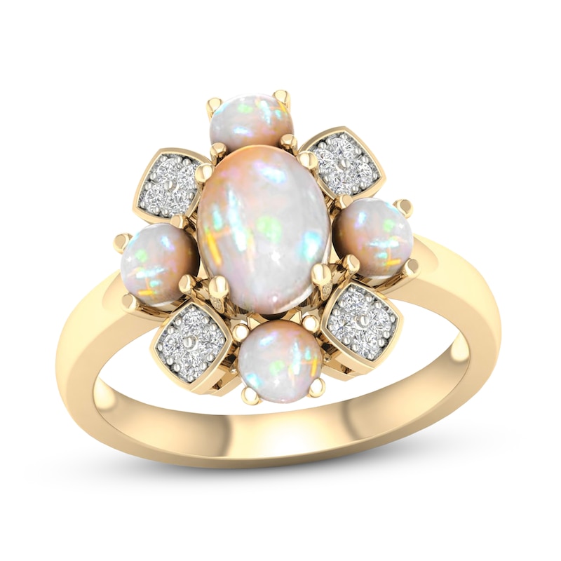 Main Image 1 of Opal Ring 1/10 ct tw Diamonds 10K Yellow Gold
