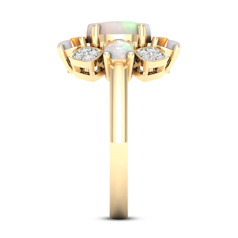 Main Image 2 of Opal Ring 1/10 ct tw Diamonds 10K Yellow Gold