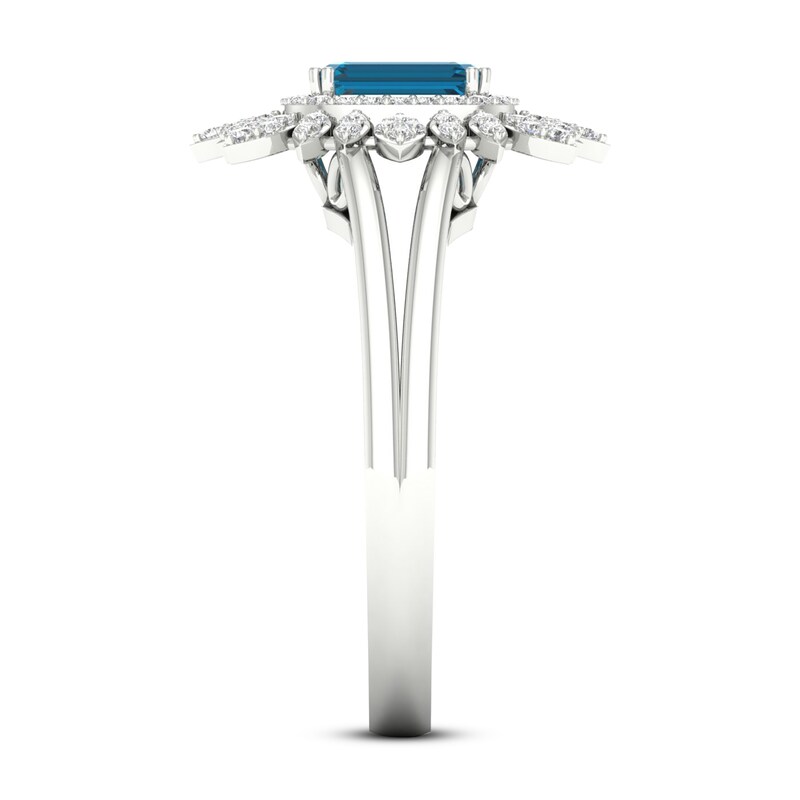 Blue Topaz Ring 1/5 ct tw Diamonds 10K White Gold