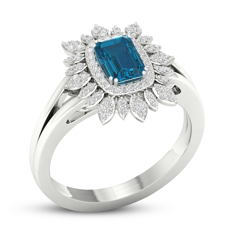 Blue Topaz Ring 1/5 ct tw Diamonds 10K White Gold