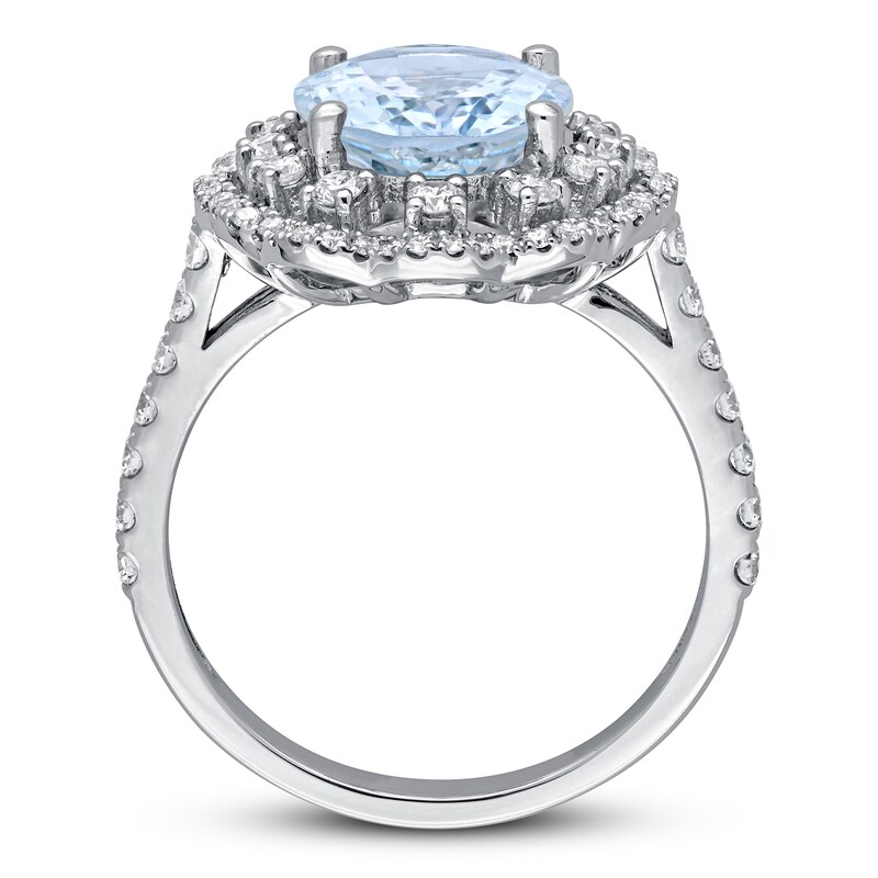 Natural Aquamarine Ring 3/4 ct tw Diamonds 14K White Gold