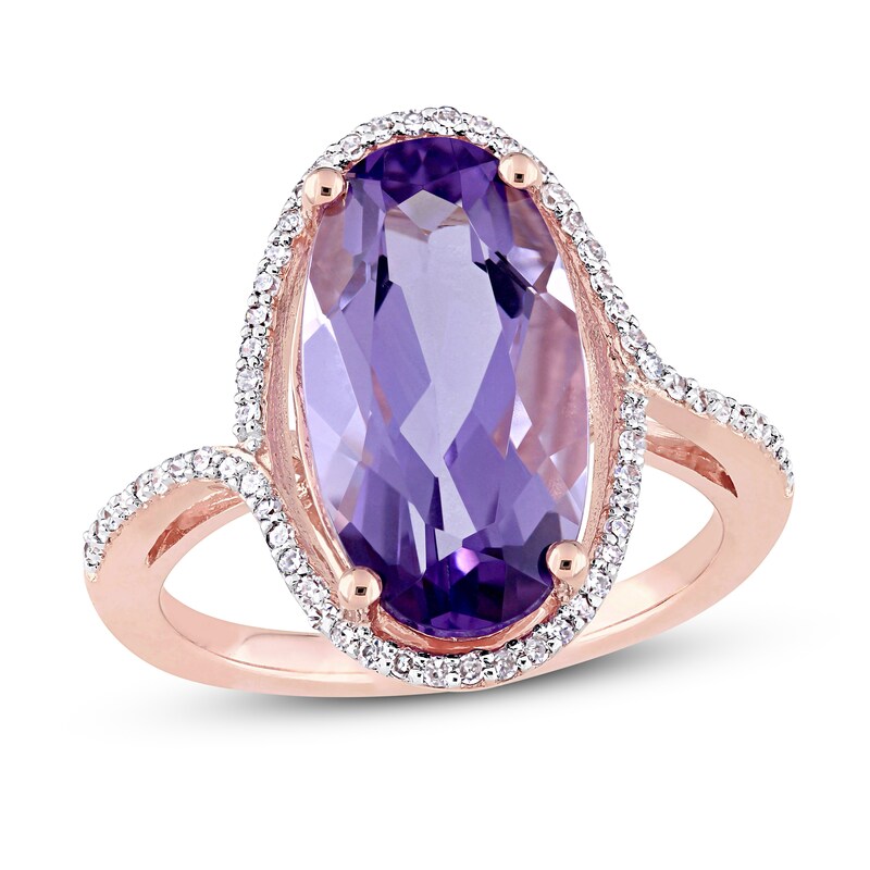 Details about / Authentic Natural Round Amethyst Flower Ring Women Jewelry Gift Rose Gold Plated