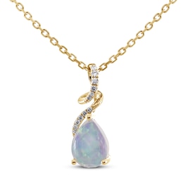 Opal Necklace 1/20 ct tw Diamonds 10K Yellow Gold