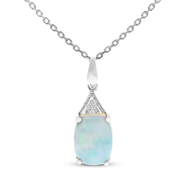 Opal Necklace Diamond Accents 10K White Gold
