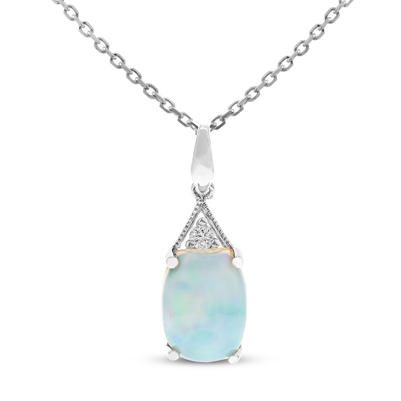 Opal Necklace Diamond Accents 10K White Gold