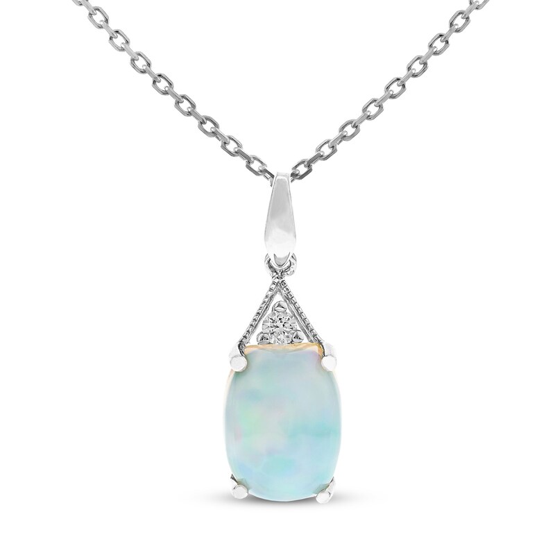 Opal Necklace Diamond Accents 10K White Gold