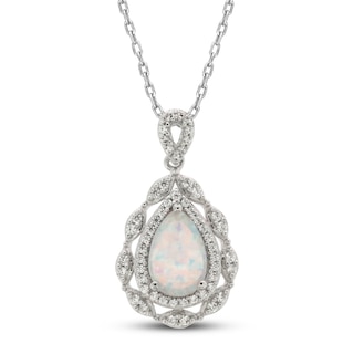 Lab-Created Opal Necklace 1/4 ct tw Diamonds 10K White Gold | Jared