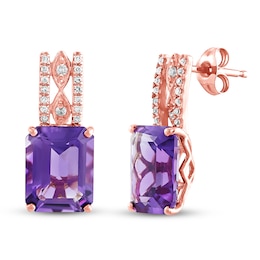Amethyst Earrings 1/10 ct tw Diamonds 10K Rose Gold